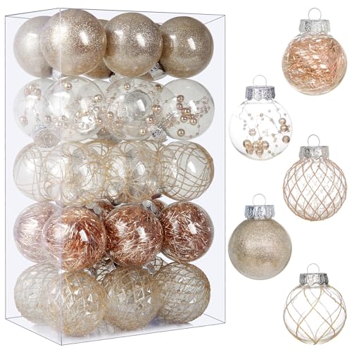 Clear Plastic Christmas Ball Ornaments - 30 Pack 2.36" Shatterproof Champagne