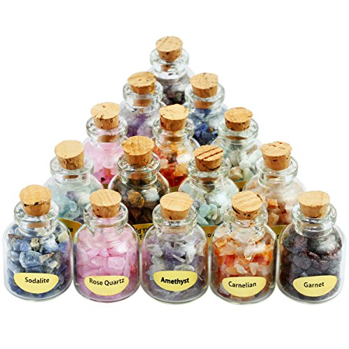 9 Mini Gemstone Crystal Bottles Set - Natural Healing Chip Stones for Wicca & Crafts