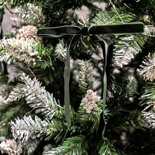 Chenkou Craft Velvet Christmas Tree Bow Decorations 7x5 inch, Green, Pack of 12