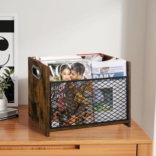 Rustic Metal Magazine Rack, Farmhouse File Storage Basket for Home Office
