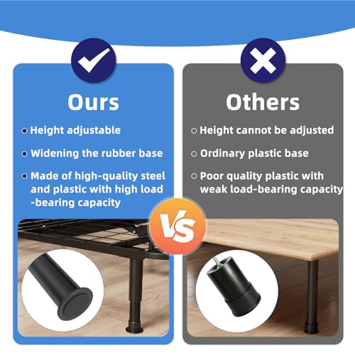 Adjustable Heavy Duty Metal Bed Frame Support Legs - 8-12 Inch (Set of 4)