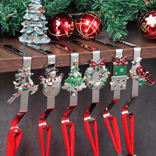 Set of 6 Christmas Stocking Holders for Mantle, Non-Slip Weighted Hooks