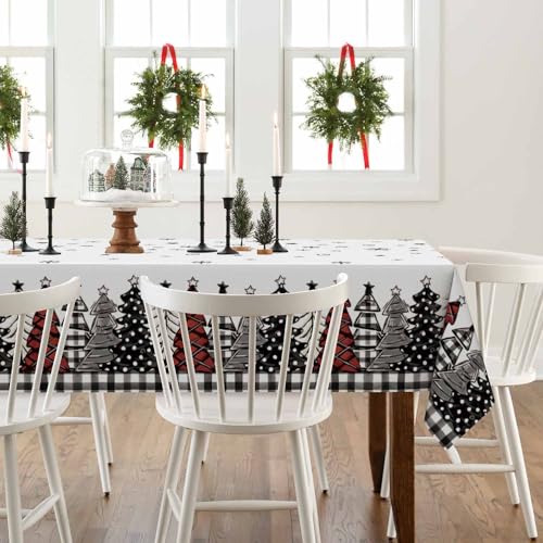 Horaldaily 3 Pack Christmas Disposable Tablecloths 54x108 Inch Snow Tree Design