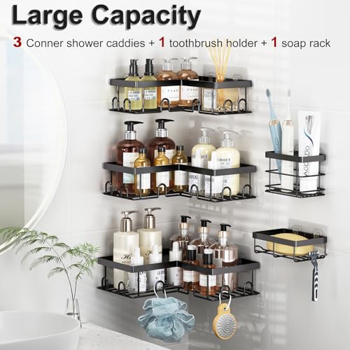 5-Piece Adhesive Corner Shower Caddy Set, Rustproof Stainless Steel Shelves