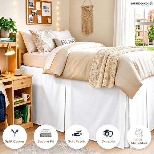 SGI Bedding Dorm Bed Skirt Twin XL 42 Inch Drop Length - White,
