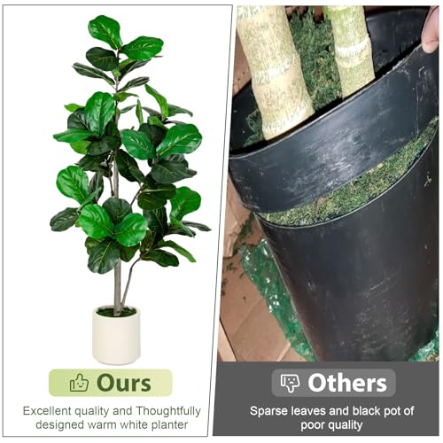 6FT Fiddle Leaf Fig Artificial Tree with White Planter - Indoor/Outdoor Faux Plant