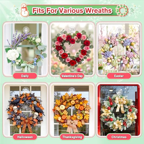 VIS'V Heavy Duty Suction Wreath Hanger, 22 LB Clear, 2 Pcs