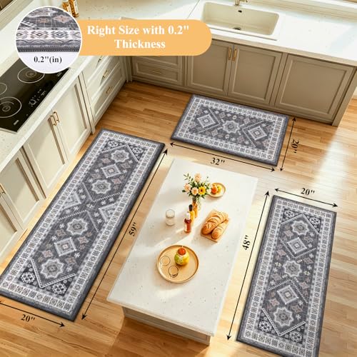 3-Piece Boho Kitchen Rug Set, Washable Non-Slip Farmhouse Floor Mats