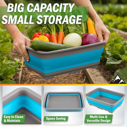 Collapsible Wash Basin Portable Dish Tub & Camping Sink - Blue, 7.27L