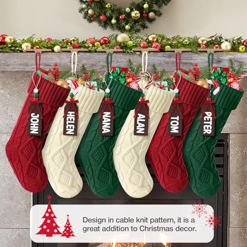 Cable Knitted Christmas Stockings 18 Inch Large Set of 6 (Red, Green, White)