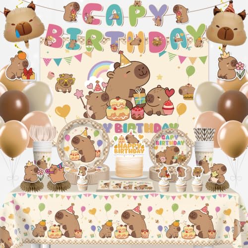 Capybara Birthday Party Decorations Set, Disposable Tableware for 25 Guests