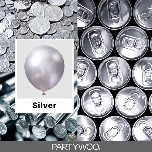 PartyWoo Silver Metallic Latex Balloons 12 Inch 50 Pcs for Party Decorations