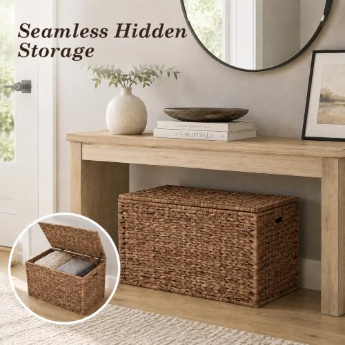 Hand-Woven Water Hyacinth Storage Trunk with Hinged Lid and Handles