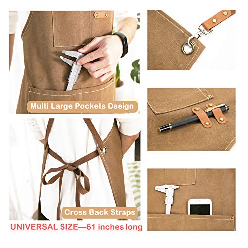 Cotton Canvas Chef Apron with Pockets - Adjustable Cross Back Bib