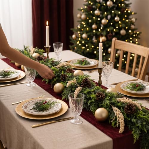 2Pcs 9ft Real Touch Cedar Garland for Mantel Fireplace - Includes 2 garlands (9FT) by beuhugas