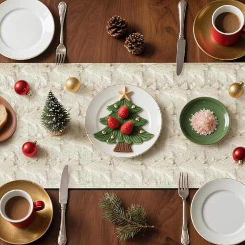 Artscope Beige Christmas Tree Table Runner 13x72 Inch Holiday Decor