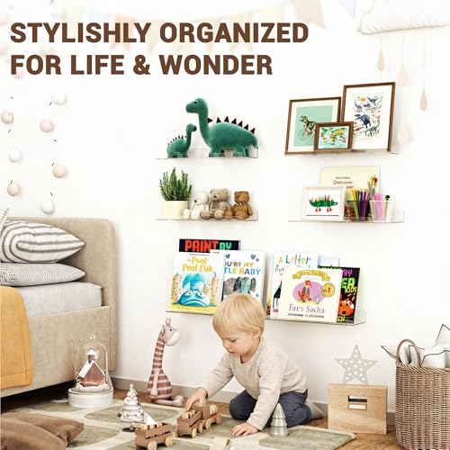 Clear Acrylic Floating Shelves 15 Inch - Wall Mounted Organizer Set of 3