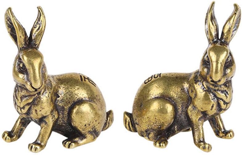 TEAMWILL Brass Rabbit Figurine Set - Charming Animal Statues for Home Decor | Small Size