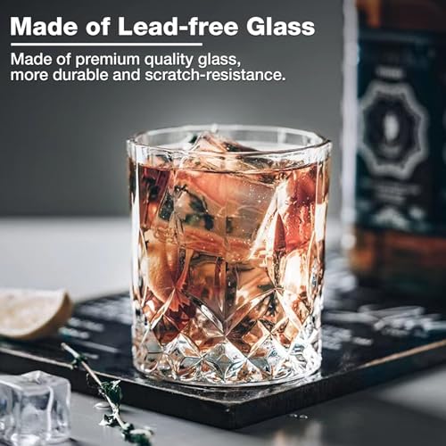 Hlukana Whiskey Glasses Set of 4 - 11 OZ Rocks & Scotch Glassware, Gift for Men & Women