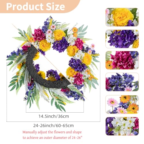 26 Inch Artificial Spring and Summer Wreath for Front Door with Hanger