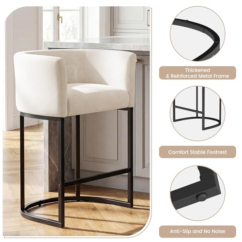 Chenille Counter Height Bar Stools with Arms, 26-Inch Set of 2