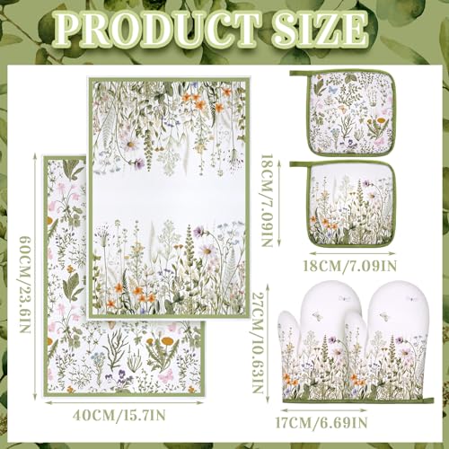 6-Piece Farmhouse Sunflower Kitchen Set: Oven Mitts, Pot Holders, Dish Towels