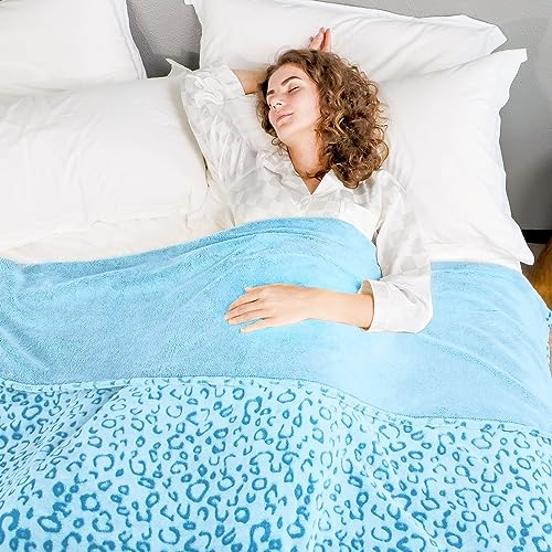 Blue Leopard Print Queen Throw Blanket 90x90 in by ZHIKU