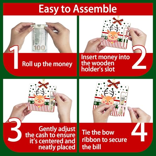 Christmas 07 Wooden Money Holders Set - Santa, Reindeer, Penguin, Holiday Icons, 4 Pcs
