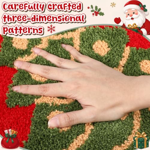 Lyrow Red 3D Christmas Bathroom Rug with Plush Tree Snowflake 31x20 inches
