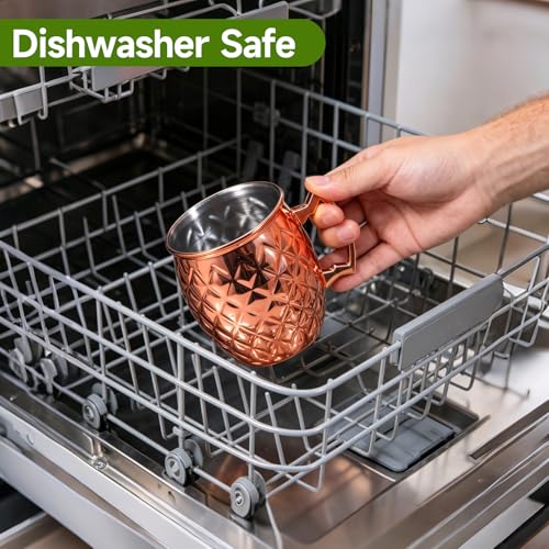 NaOHshp 19oz Copper Moscow Mule Mug with Rhombic Pattern, Stainless Steel Lining, Dishwasher Safe - Single Copper Cup