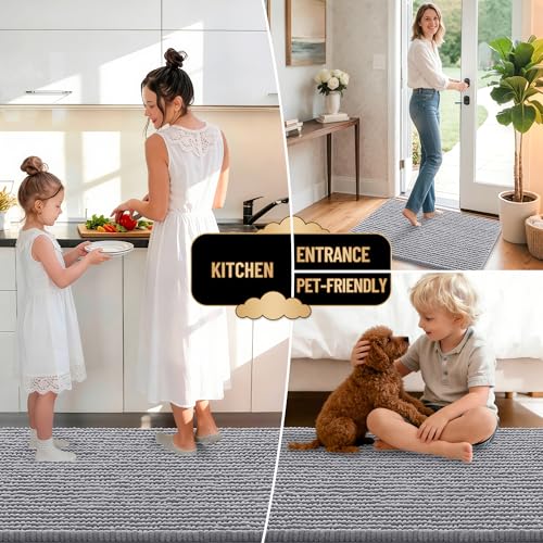 OLANLY Thick Chenille Bath Mat 30x20 Soft Absorbent Grey