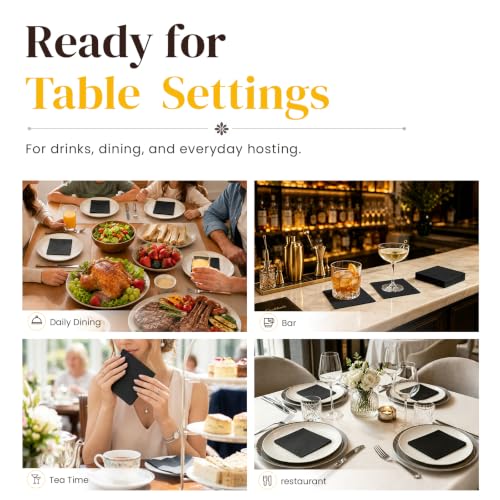 JOWLOT 600 Count Black 2-Ply Cocktail Napkins – 4.75 x 4.75 Inch Disposable Party & Wedding Paper Towels (Variation: Black / 600)