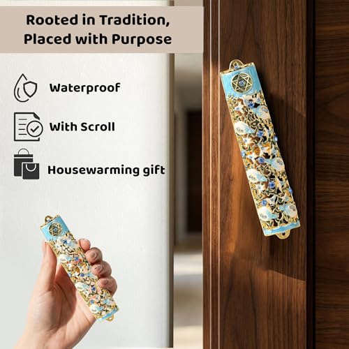 Hand Painted Pewter Mezuzah Case with Scroll - Floral Ivy Design