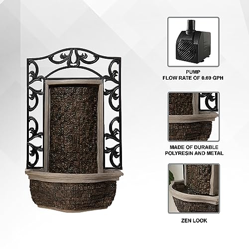 Wall-Mounted Waterfall Fountain, Indoor Outdoor Polyresin Water Feature