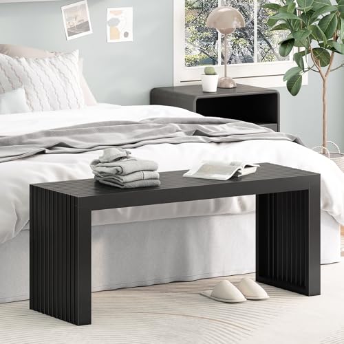 35-Inch Bamboo Dining Bench, Modern Slatted Entryway Bench for Indoor Outdoor