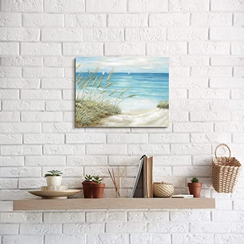 Coastal Beach Canvas Wall Art, 16x12 Inch Seaside Seascape Painting