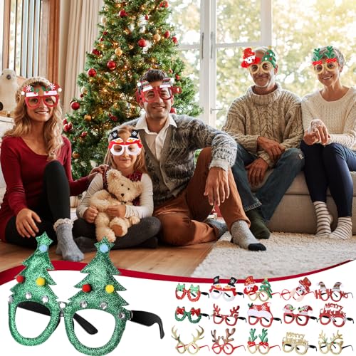 Kanayu 144 Pcs Christmas Glasses Bulk Set for Kids & Adults, 16 Styles - Classic Edition