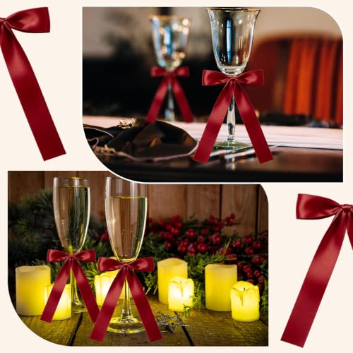 GKXMAXIWANG Burgundy Satin Bow Set for Wine Glasses & Candles, 30 Pack