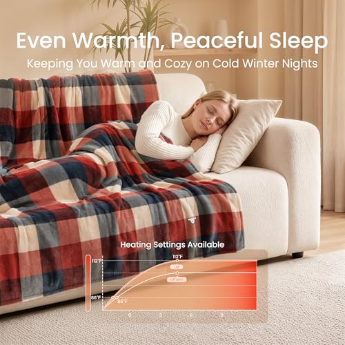 Heated Throw Blanket 60x70 - Soft Flannel & Sherpa, 6 Heat Settings