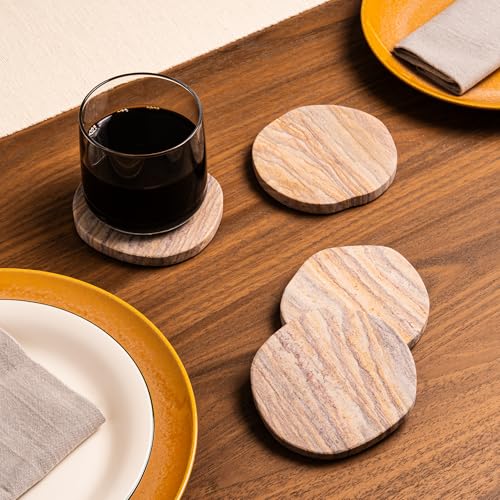 Cork & Mill Set of 6 Absorbent Sandstone Coasters for Drinks - Rustic Natural Design