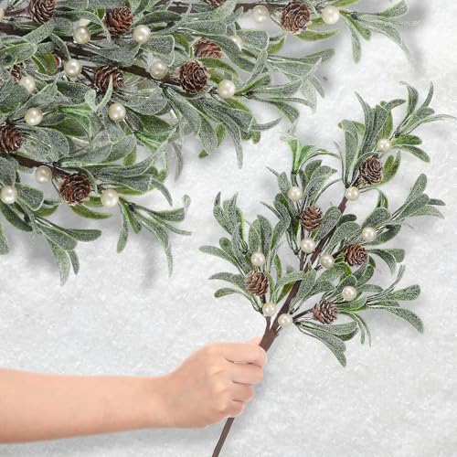 Solsew 6 Pcs Christmas Artificial Mistletoe Picks with White Berries, 17.3 Inches