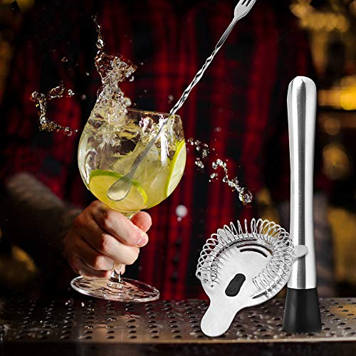 SENHAI Stainless Steel Cocktail Muddler Set with Strainer & Mixing Spoon