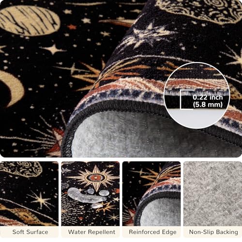 Sun and Moon Boho Area Rug 5x7, Washable Non-Slip Low Pile Gothic Floor Mat