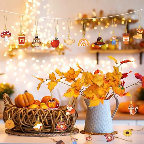 36Pcs Fall Tree Ornaments, Double-Sided Acrylic Autumn Hanging Decorations