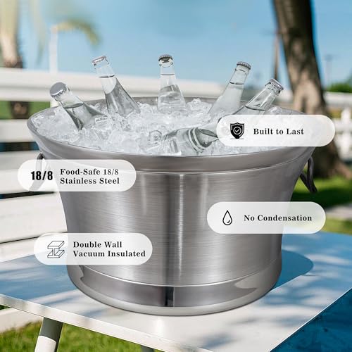 6-Gallon Double Wall Stainless Steel Beverage Tub for Parties & Events