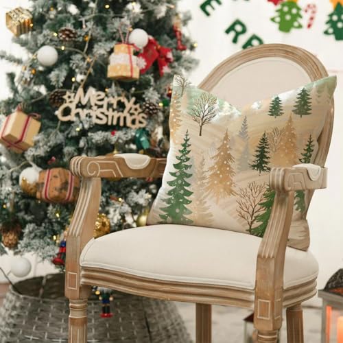 RABUSOFA Green 18x18 Inch Christmas Tree Decorative Pillow Cover - Holiday Farmhouse Decor