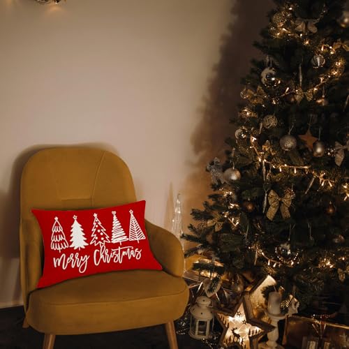 MAZSHTTD 3-Pack Red Christmas Pillow Covers 12x20 Inch Holiday Sofa Decor