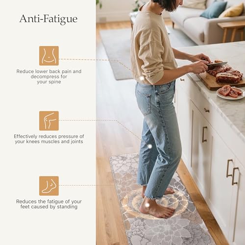 GENIMO Anti-Fatigue Kitchen Floor Mats Set 17.3x47 & 17.3x30 Taupe Grey Waterproof Non-Slip