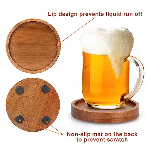 Acacia Wood Coaster Set of 6 with Holder - Farmhouse Drink Coasters