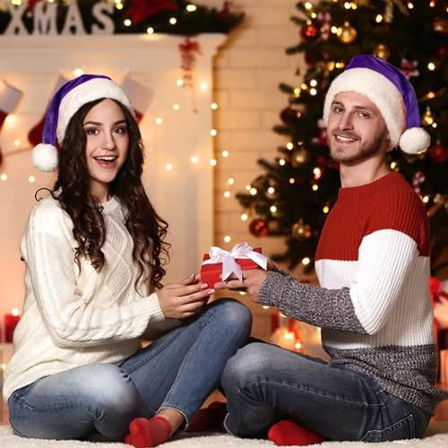 Purple Plush Christmas Santa Hat for Adults - Holiday Party Accessory